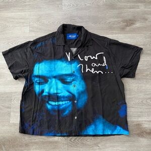 AWAKE NY X GIL SCOTT HERON CAMP COLLAR SHIRT MENS SIZE LARGE BLACK 100% RAYON